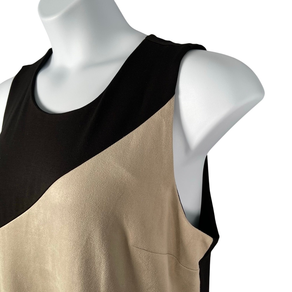 Christopher & Banks Dress 14 Black Beige Colorblock Faux Suede Ponte Knit Sheath - Picture 4 of 7